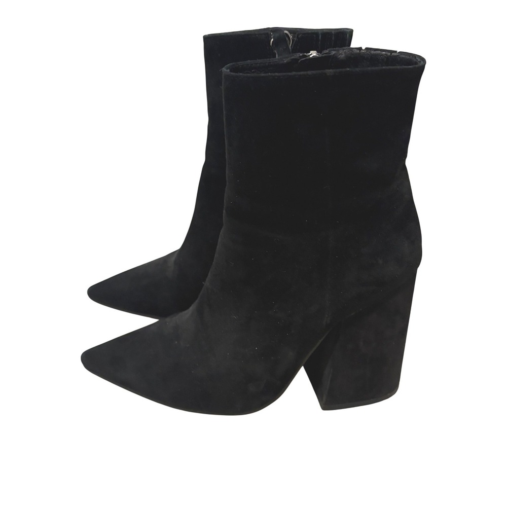 Alias Mae Black Suede Pointed Toe Block Heel Ankle Boots Size 36 Leather
